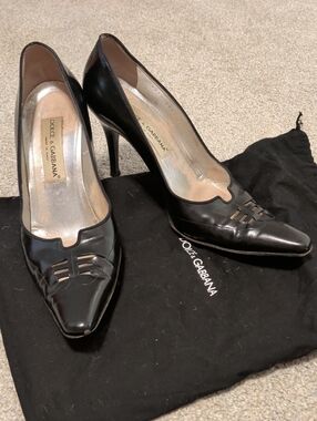Dolce & Gabbana Black Patent Leather Pointed Cutout Pumps